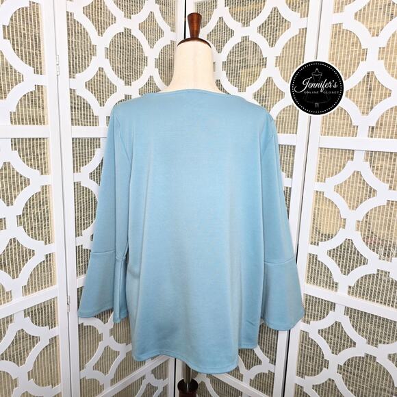 Ann Taylor Factory Blue Scoop Neck 3/4 Bell Sleeve Pullover Top Size XL - Picture 6 of 9